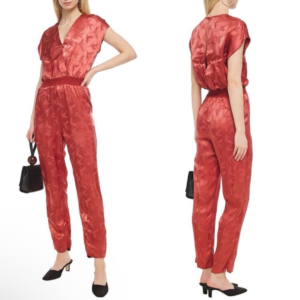NWT MAJE Pera Wrap-effect satin jacquard jumpsuit Brick‎ size 36 US 4 small